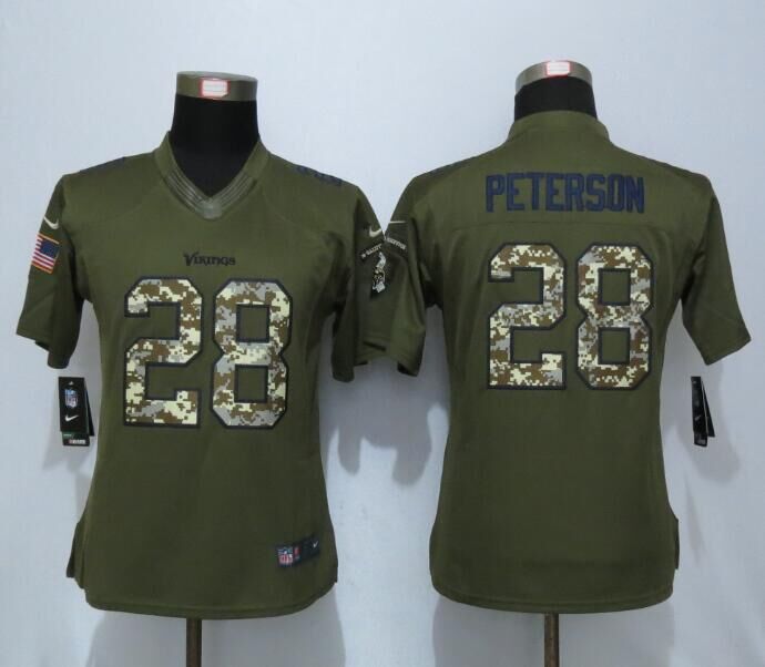 Women New Nike Minnesota Vikings 28 Peterson Green Salute To Service Limited Jersey