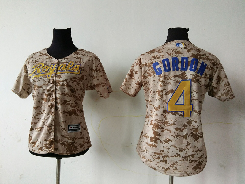 Women Kansas City Royals #4 Gordon Camo Jersey