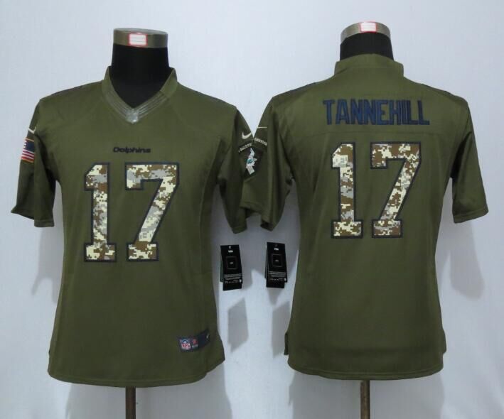 Women New Nike Miami Dolphins 17 Tannehill Green Salute To Service Limited Jersey