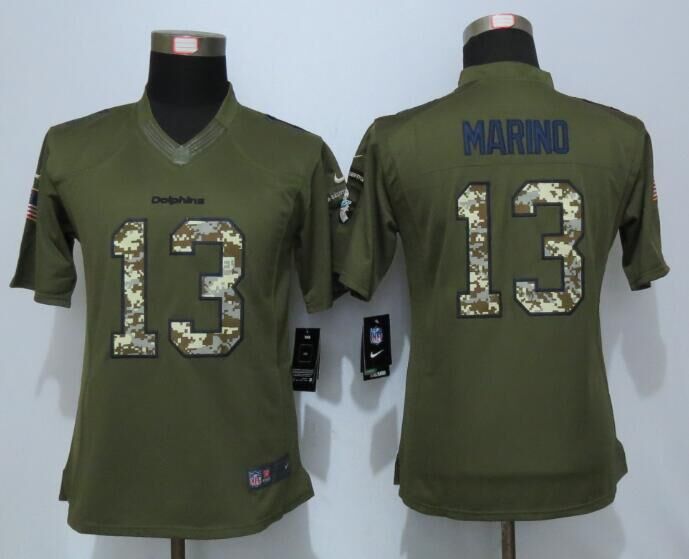 Women New Nike Miami Dolphins 13 Marino Green Salute To Service Limited Jersey