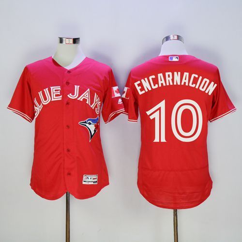 Majestics MLB Toronto Blue Jays #10 Edwin Encarnacion Red Jersey