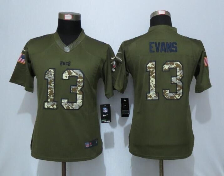 Women New Nike Tampa Bay Buccaneers 13 Evans Green Salute To Service Limited Jersey