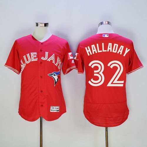 Majestics MLB Toronto Blue Jays #32 Roy Halladay Red Jersey