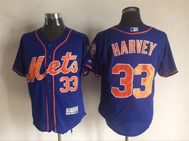 Majestics Elite MLB New York Mets #33 Harvey Blue Jersey