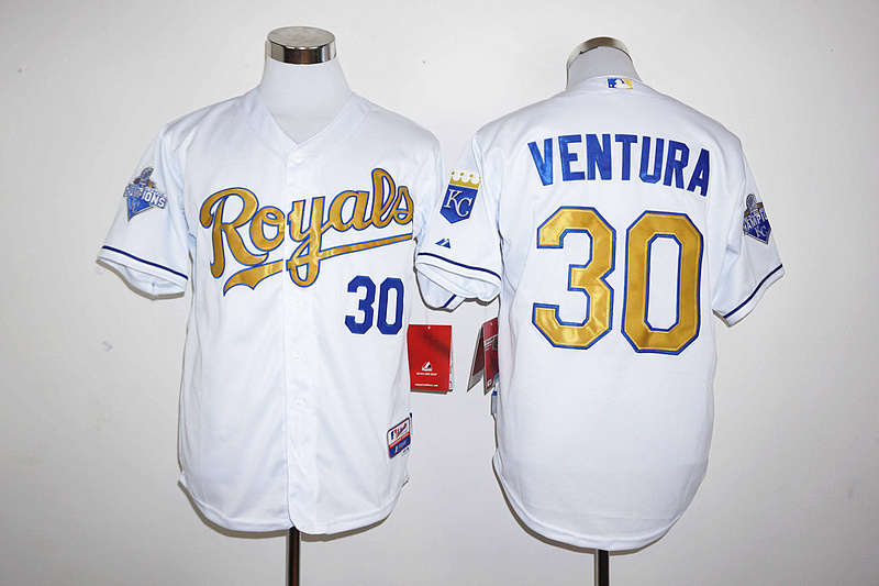 Majestic MLB Kansas City Royals #30 Ventura White World Series Champions Gold Jersey