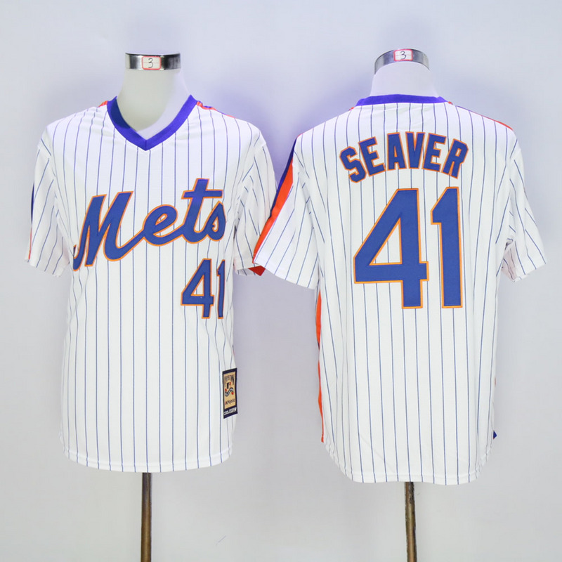 MLB New York Mets #41 Seaver White Pullover Throwback Jersey