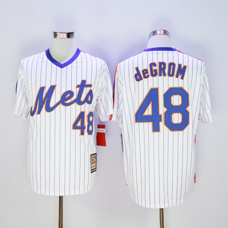 MLB New York Mets #48 deGROM White Pullover Throwback Jersey
