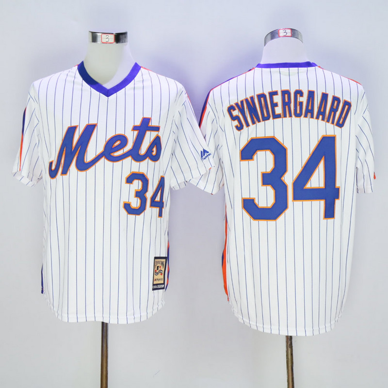 MLB New York Mets #34 Syndergaard White Pullover Throwback Jersey