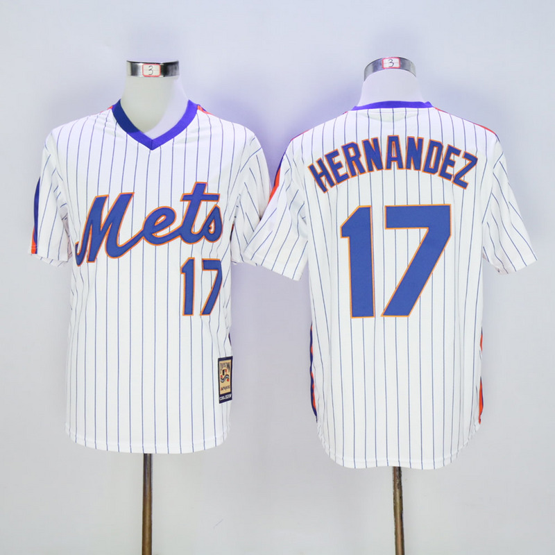 MLB New York Mets #17 Hernandez White Pullover Throwback Jersey