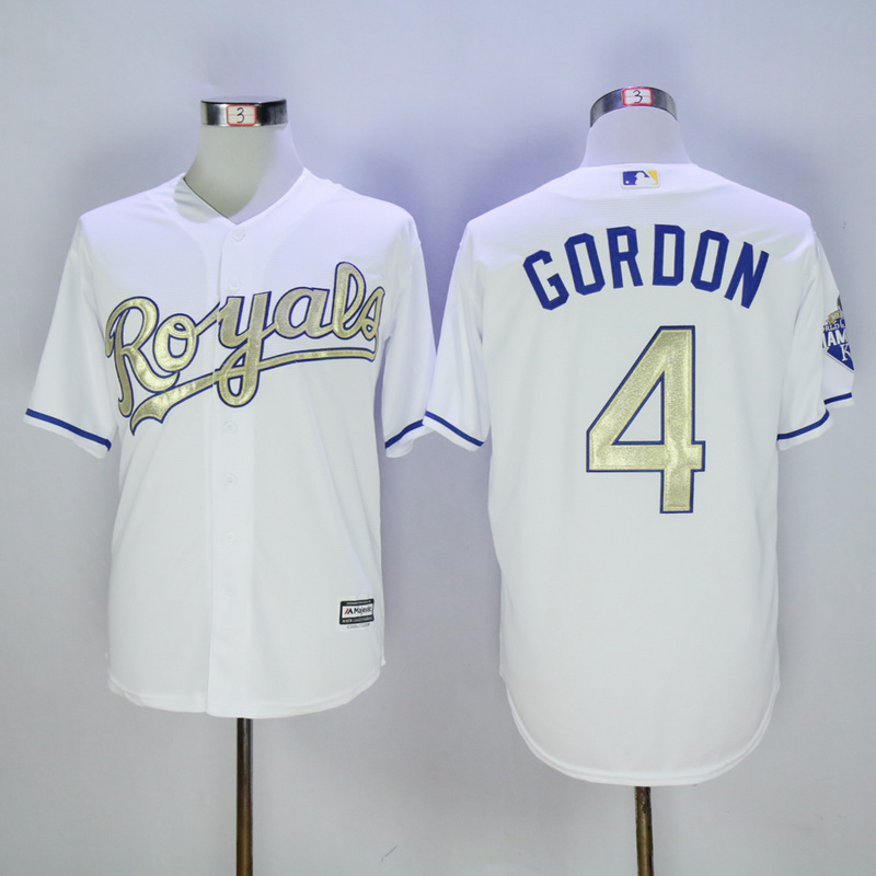 Majestic MLB Kansas City Royals #4 Gordon White Champions Gold Jersey