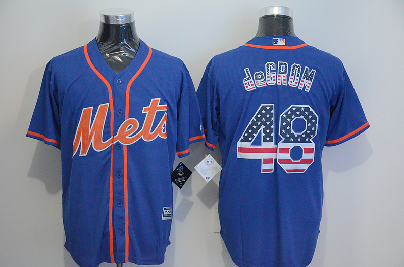 MLB New York Mets #48 deGROM Blue USA Flag Jersey