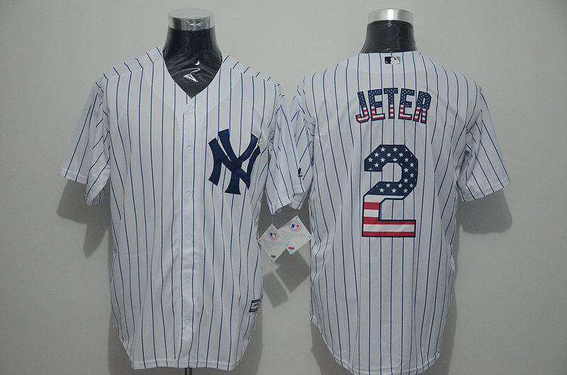 MLB New York Yankees #2 Jeter White USA Flag Jersey