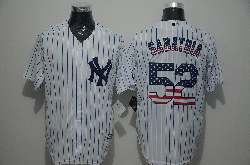 MLB New York Yankees #52 Sabathia White USA Flag Jersey