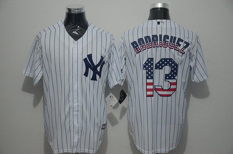 MLB New York Yankees #13 Rodriguez White USA Flag Jersey