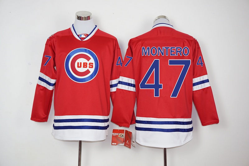 MLB Chicago Cubs #47 Montero Red Long-Sleeve Jersey