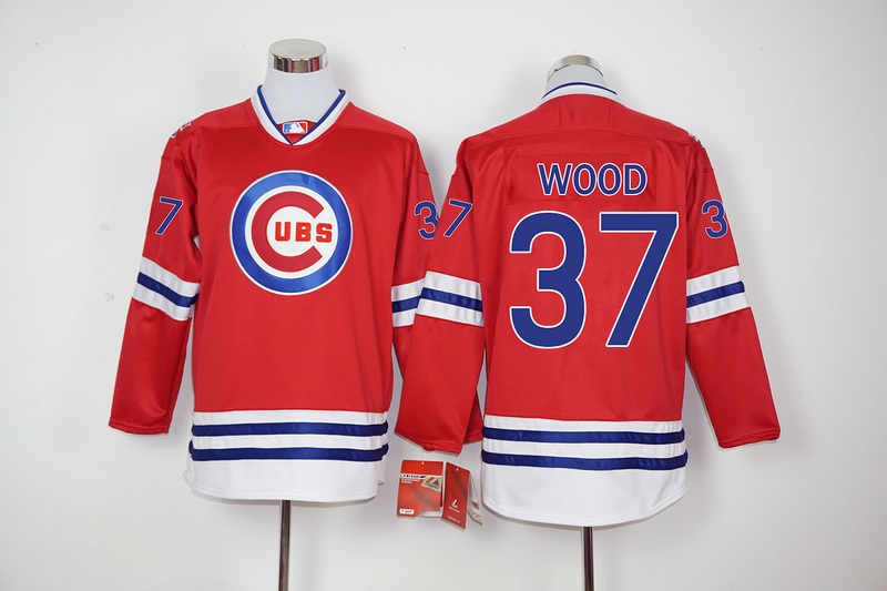 MLB Chicago Cubs #37 Wood Red Long-Sleeve Jersey