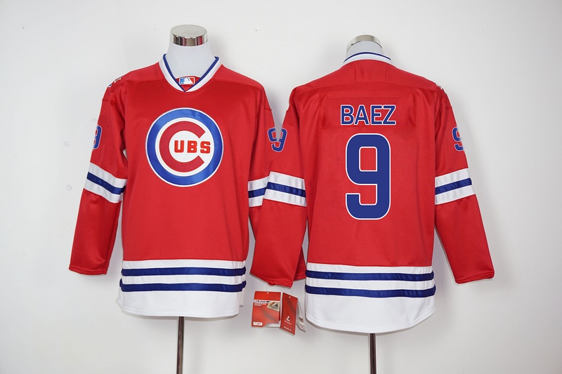 MLB Chicago Cubs #9 Baez Red Long-Sleeve Jersey