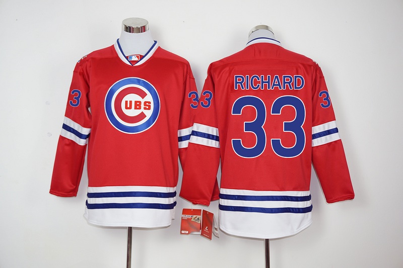 MLB Chicago Cubs #33 Richard Red Long-Sleeve Jersey