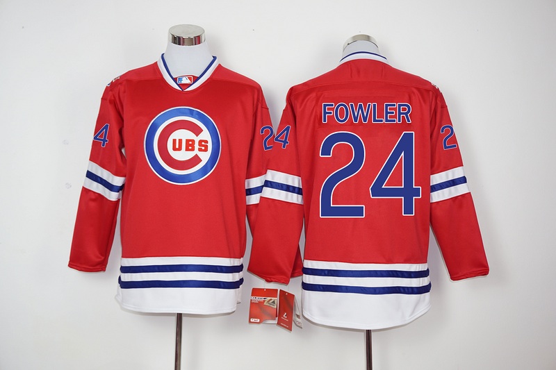 MLB Chicago Cubs #24 Fowler Red Long-Sleeve Jersey