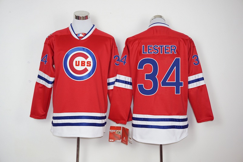 MLB Chicago Cubs #34 Lester Red Long-Sleeve Jersey