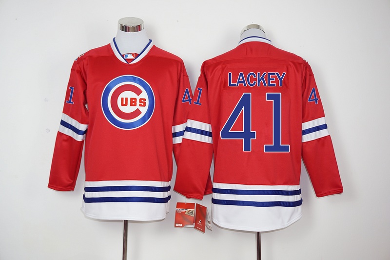 MLB Chicago Cubs #41 Lackey Red Long-Sleeve Jersey