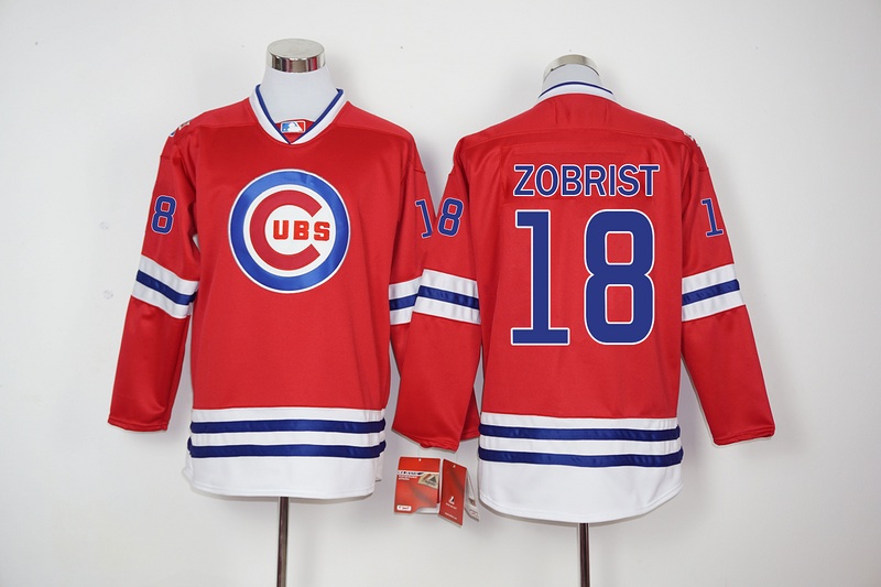 MLB Chicago Cubs #18 Zobrist Red Long-Sleeve Jersey