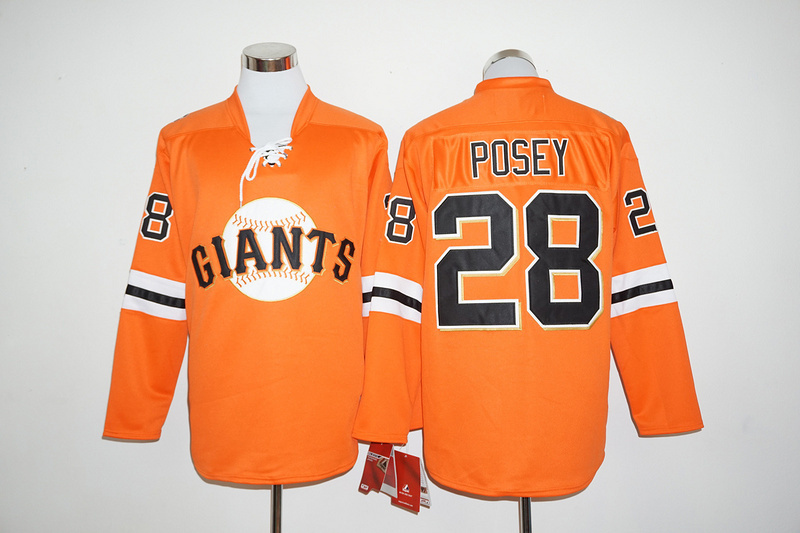 MLB San Francisco Giants #28 Posey Orange Long-Sleeve Jersey