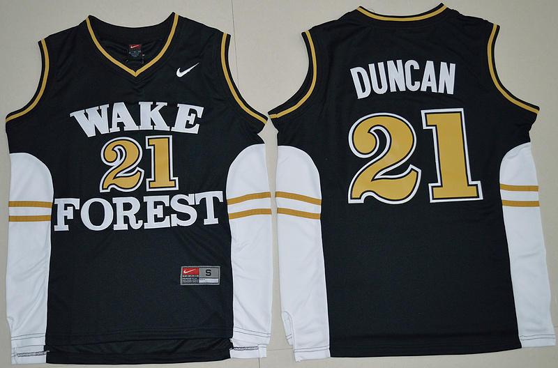 Wake Forest Demon Deacons Tim Duncan 21 College Basketball Jersey - Black 