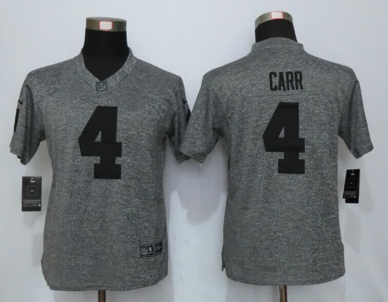 Women Nike Oakland Raiders #4 Carr Gray Gridiron Gray Limited Jersey