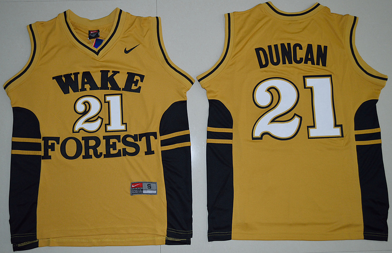 Wake Forest Demon Deacons Tim Duncan 21 College Basketball Jersey - Gold 