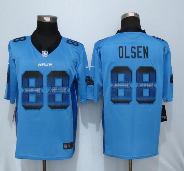 New Nike Carolina Panthers 88 Olsen Blue Strobe Limited Jersey