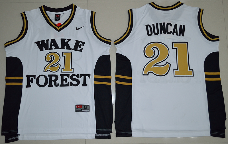 Wake Forest Demon Deacons Tim Duncan 21 College Basketball Jersey - White 