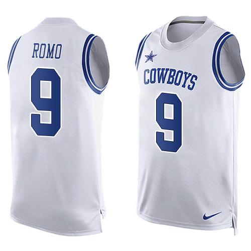 NFL Dallas Cowboys #9 Romo White Short Sleeve Limited Tank Top Jersey