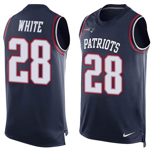 NFL New England Patriots #28 White Blue Limited Tank Top Jersey