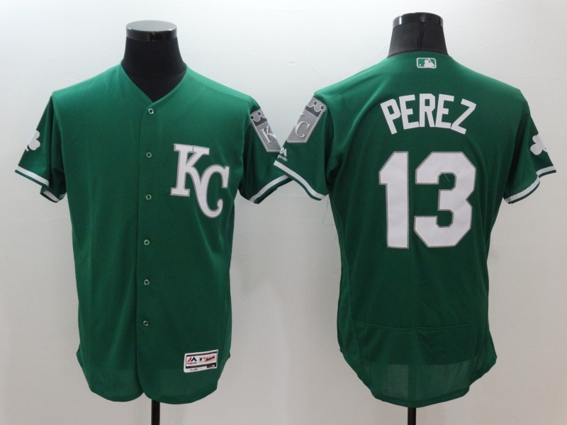 Majestics Kansas City Royals #13 Perez Green Elite Jersey