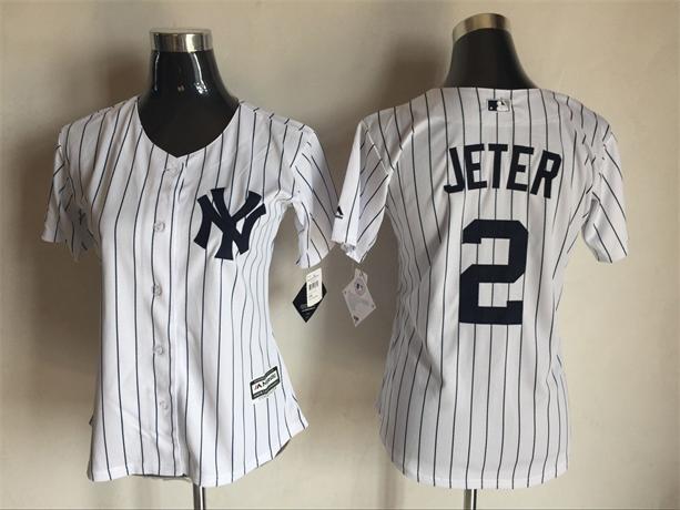 Womens MLB New York Yankees #2 Jeter White Majestic Jersey