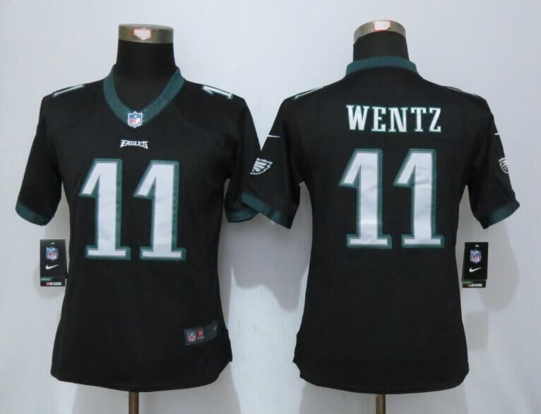 Women Nike Philadelphia Eagles 11 Wentz Black Limited Jerseys  