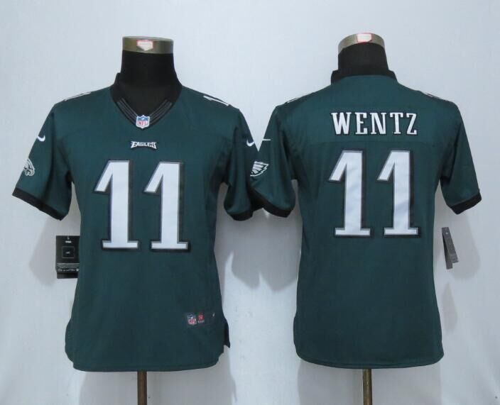 Women Nike Philadelphia Eagles 11 Wentz Green Limited Jerseys  