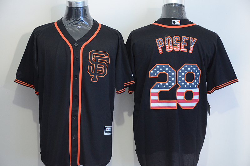 Majestic MLB San Francisco Giants #28 Posey Black US Flag Jersey