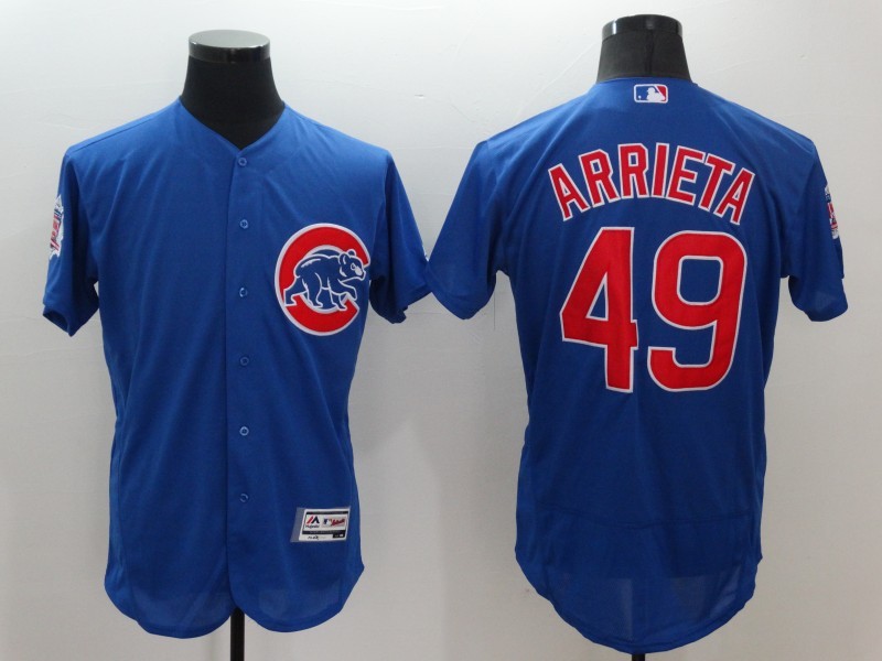 Majestics MLB Chicago Cubs #49 Arrieta Blue Elite Jersey