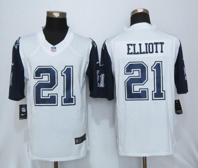 New Nike Dallas Cowboys 21 Elliott White Mens Stitched Limited Rush Jersey  