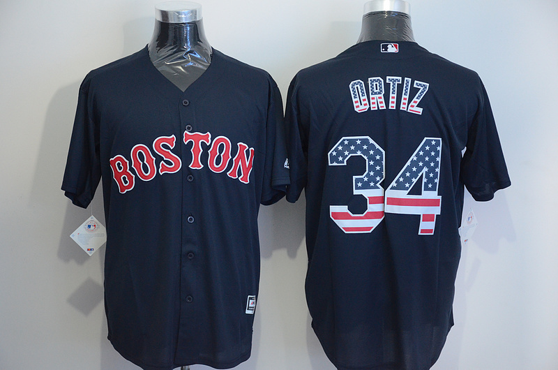 Majestic MLB Boston Red Sox #34 Ortiz D.Blue US Flag Jersey
