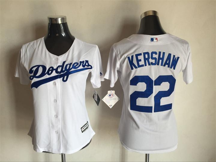 Women MLB Los Angeles Dodgers #22 Kershaw White Majestic Jersey