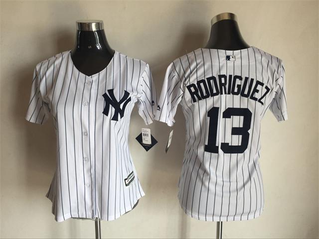 Womens MLB New York Yankees #13 Rodriguez White Majestic Jersey