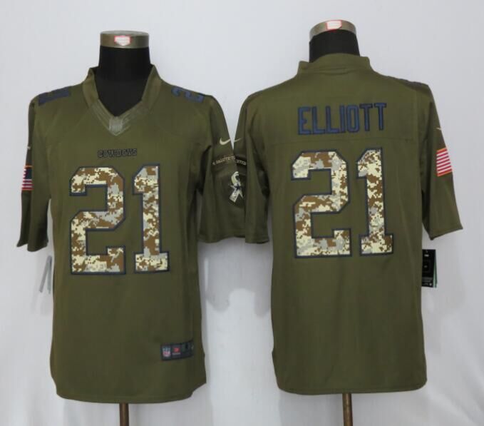 New Nike Dallas Cowboys 21 Elliott Green Salute To Service Limited Jersey  