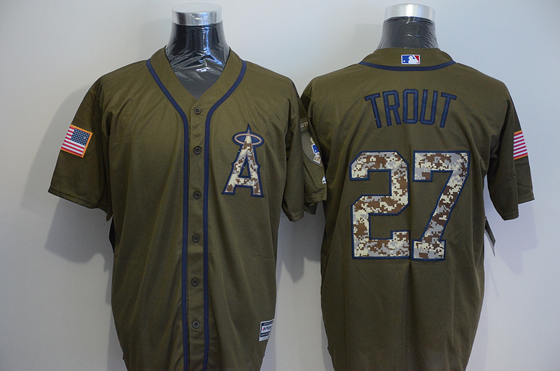 MLB Los Angeles Angeles #27 Trout Green Salute to Service Jersey