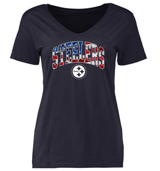 Womens Pittsburgh Steelers Pro Line Navy Banner Wave Slim Fit V-Neck T-Shirt 