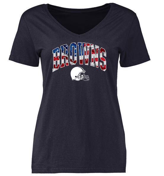 Womens Cleveland Browns Pro Line Navy Banner Wave Slim Fit V-Neck T-Shirt 