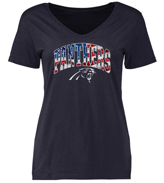 Womens Carolina Panthers Pro Line Navy Banner Wave Slim Fit V-Neck T-Shirt 
