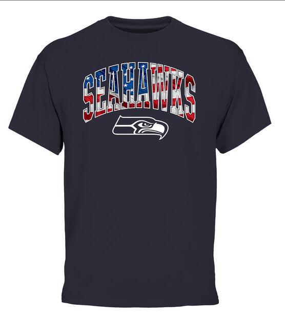Mens Seattle Seahawks Pro Line Navy Banner Wave T-Shirt 